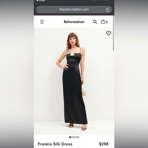 Reformation Frankie Silk Dress Black White Rosette